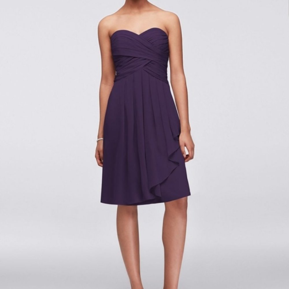Strapless Purple Chiffon Dress - Size 2
